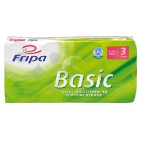 Fripa - Toilettenpapier Basic, 3-lagig, Tissue weiß, Recycling, 8 Rollen à 250 Blatt