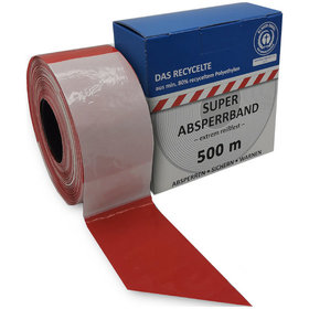 Kelmaplast - Absperrband 500 m-Rolle rot/weiß geblockt Blauer Engel aus min. 80% recycelten Rohstoffen