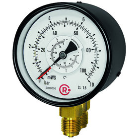 RIEGLER® - Differenzdruckmanometer, 2x G 1/2" unten, parallel, 0-2,5 bar, Ø 100