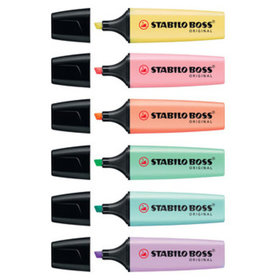 STABILO® - Textmarker BOSS, 2+5mm, Pastel sortiert, Pck=6 Stück, 70/6-2