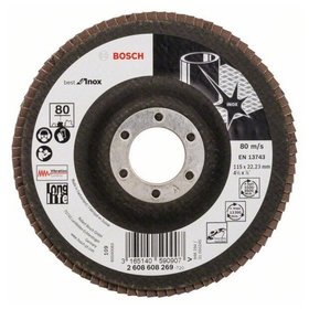 Bosch - Fächerschleifscheibe X581, Best for Inox, gerade, 115mm, 80, Glasgewebe