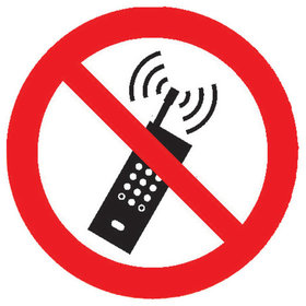 SafetyMarking® - Verbotszeichen P013 "Eingeschaltete Mobiltelefone verboten" Folie ø100mm