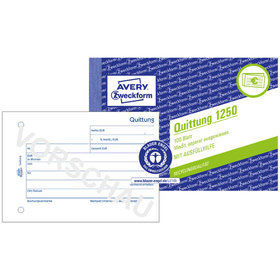 AVERY™ Zweckform - 1250 Quittung MwSt. separat ausgewiesen, A6 quer, Recycling-Papier, 100 Blatt