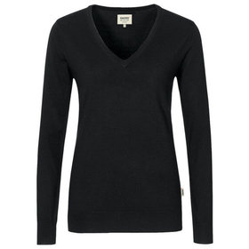 HAKRO - Damen V-Pullover Merino-Wool 134, schwarz, Größe M