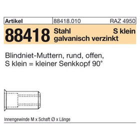 ART 88418 Blindniet-Mu. St. gal Zn kl. Seko M 8 / 0,25 - 3,5 S