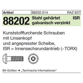 Schrauben ART 88202 RST mit Linsenkopf & ISR 3,5 x 12 -T10 Stahl