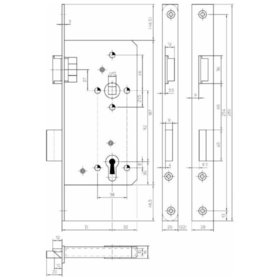 KFV - Einsteckschloss 154-1/2,PZ92/10,D65,F22x280ktg,Si,DR