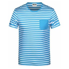 James & Nicholson - Herren Maritim T-Shirt 8028, atlantic-blau/weiß, Größe M