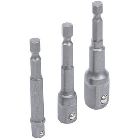 BGS Diy - Adapter-Satz für Bohrmaschinen | Antrieb Außensechskant 6,3 mm (1/4") | Abtrieb Außenvierkant 6,3 mm (1/4") / 10 mm (3/8") / 12,5 mm (1/2") | 3-tlg.