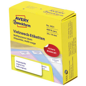 AVERY™ Zweckform - 3831 Vielzweck-Etiketten, 38 x 14 mm, 1 Rolle/400 Etiketten, weiß