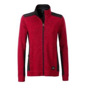 James & Nicholson - Damen Strickfleece Workwear Jacke JN861, rot-melange/schwarz, Größe XL