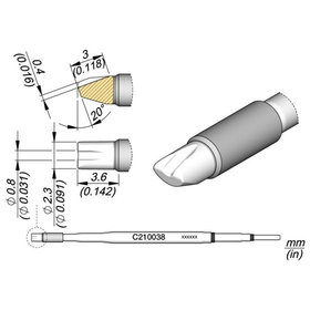 JBC - Lötspitze Serie C210, Sonderform, C210038/Ø 2,3 mm, Kabellötspitze