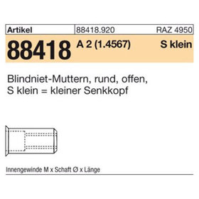 Blindniet-Muttern A2 Senkkopf klein M 8 / 0,25 - 3,5 S