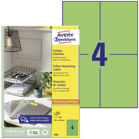 AVERY™ Zweckform - 3458 Farbige Etiketten, A4, 105 x 148 mm, 100 Bogen/400 Etiketten, grün