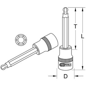 KSTOOLS® - 1/2" CHROMEplus Bit-Stecknuss Innensechskant,Kugelkopf,lang,7mm