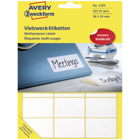AVERY™ Zweckform - 3325 Vielzweck-Etiketten, 38 x 24 mm, 29 Bogen/522 Etiketten, weiß