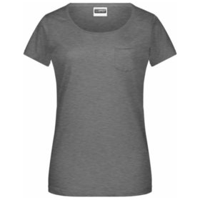 James & Nicholson - Damen T-Shirt mit Brusttasche 8003, schwarz hether, Größe S