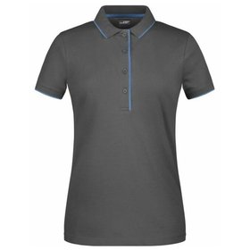 James & Nicholson - Damen Poloshirt Multi Stripe JN727, graphit/aqua-blau, Größe L