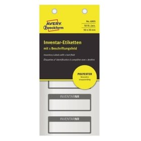 AVERY™ Zweckform - 6905 Inventar-Etiketten PES 50 x 20mm 10 Bogen/50 Etiketten, silber/schwarz