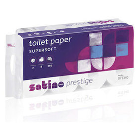 Satino - Toilettenpapier Prestige, 9,4x11cm, 250Blatt, 3-lagig, hochweiß, 8 Rollen
