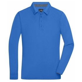 James & Nicholson - Herren Langarm Poloshirt Used JN714, königs-blau/navy-blau/weiß, Größe XXL