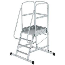 MUNK Günzburger Steigtechnik - Podesttreppe 4 Stufen, fahrbar Plattformbreite 650mm L 800mm, Stufentiefe 80mm