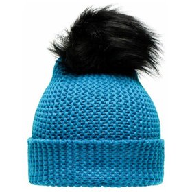 James & Nicholson - Pelz Pompon Strickmütze MB7984, aqqa-blau/schwarz, Einheitsgröße