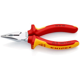 KNIPEX® - Spitz-Kombizange verchromt, isoliert mit Mehrkomponenten-Hüllen, VDE-geprüft 145 mm 0826145