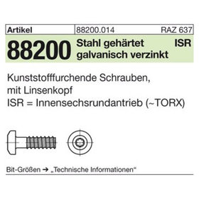 Schrauben ART 88200 RST mit LIKO & ISR 3 x 8 -T10 Stahl geh., gal Zn gal Zn S
