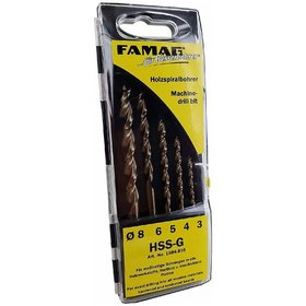 FAMAG® - Holzspiralbohrer Set 5-teilig Größe Ø 3-8, HSS-G mit Kunststoffkassette)