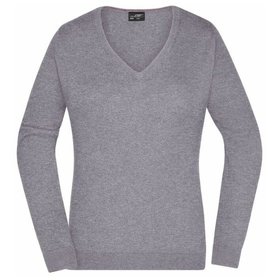 James & Nicholson - Damen V-Pullover JN658, grau heather, Größe XXL