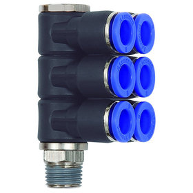 RIEGLER® - L-Mehrfachverteiler »Blaue Serie«, 6-fach, drehbar, R 1/8" A Ø8mm