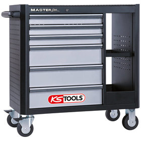 KSTOOLS® - MASTERline Werkstattwagen mit 6 Schubladen + 2 Regalböden schwarz/silber