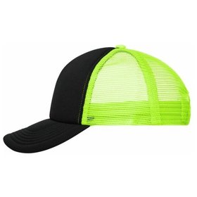 James & Nicholson - 5 Panel Mesh Cap MB070, schwarz/neon-gelb, Einheitsgröße