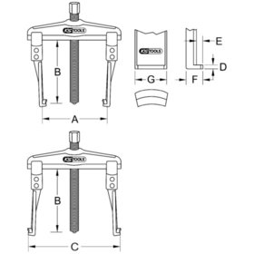 KSTOOLS® - Universal-Abzieher 2-armig mit schlanken Haken, 20-90mm, 100mm