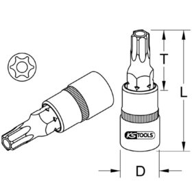 KSTOOLS® - 1/4" Bit-Stecknuss Torx mit Stirnlochbohrung, TB7