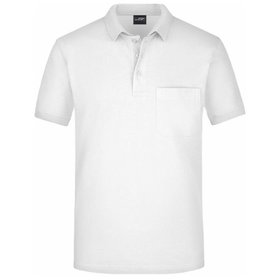 James & Nicholson - Herren Piqué Poloshirt mit Brusttasche JN922, weiß, Größe M