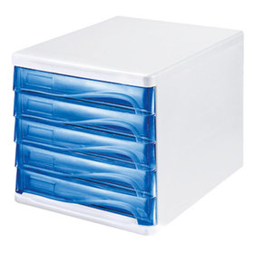 helit - Schubladenbox economy H6129430 DIN A4-C4 lichtgrau/blau transparent