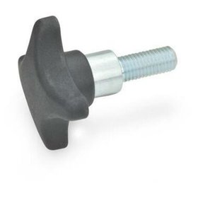 Ganter Norm® - 6335.4-TE-32-M6-16 Kreuzgriffschrauben, Kunststoff, mit vorstehendem Stahl-Bund, Stahl-Gewindestift