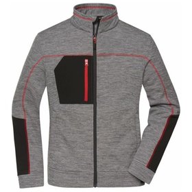 James & Nicholson - Damen Strickfleece Jacke JN1817, carbon-melange/schwarz/rot, Größe M