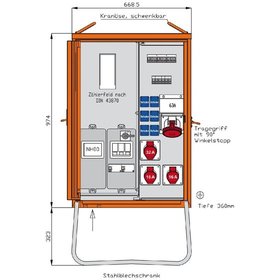 Walther - Baustromverteiler 44kVA 2CEE16A 1CEE32A 1CEE63A 6Steckd 1zähl NH00 FI-Schalt