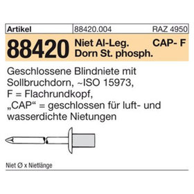 Blindniete ART 88420 CAP - Alu/St. 3,2 x 6,5 S