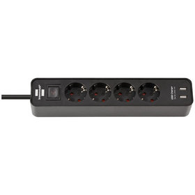 brennenstuhl® - Ecolor Steckdosenleiste 4-fach mit USB-Ladebuchse (2x USB Charger, Schalter und 1,5m Kabel) schwarz