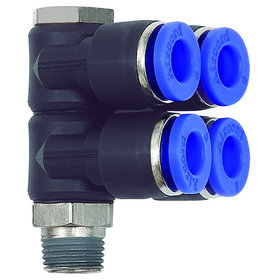 RIEGLER® - L-Mehrfachverteiler »Blaue Serie«, 4-fach, drehbar, R 1/8" A Ø6mm