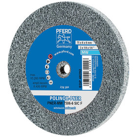 PFERD - POLINOX verpresstes Vlies-Rad PNER Ø 75X6 mm Bohrung-Ø 6 mm Mittelweich SIC Fein für Finish