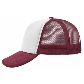 James & Nicholson - 5 Panel Mesh Cap MB070, weiß/burgunder-rot, Einheitsgröße