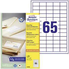 AVERY™ Zweckform - LR3666 Recycling Universal-Etiketten, A4, 38 x 21,2mm, 100 Bogen/6.500 Etiketten, naturweiß