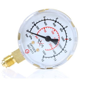 ELMAG - Arbeitsdruckmanometer (Sauerstoff) ø63mm, 0-16 lt./Min., AG 1/4" unten, Druckreg