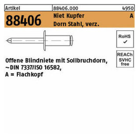 Blindniete ART 88406 Cu/Stahl verzinkt FLAKO A 3 x 6 S