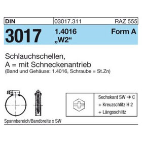 Schlauchschelle DIN 3017 Form A W2 Stahl 1.4016 verzinkt ø60-80 x 9mm